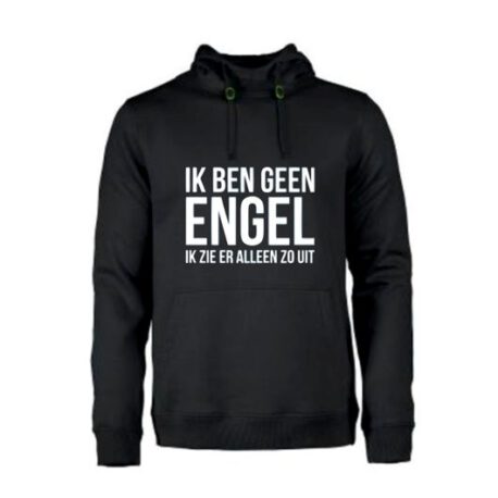 heren hoodie geen engel zwart