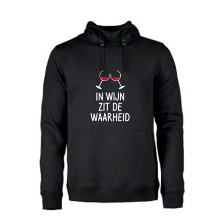 heren hoodie in wijn zit de waarheid zwart