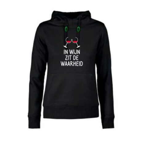 hoodie dames in wijn zit de waarheid zwart