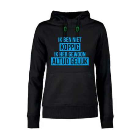 hoodie dames niet koppig zwart